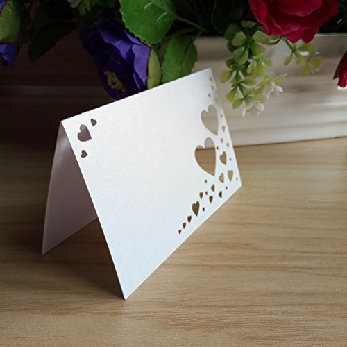 OULII Herz hohlen Name Tischkarten Hochzeit Gast Tischkarten Hochzeitsbevorzugungen, Packung mit 100 (weiß) - 6