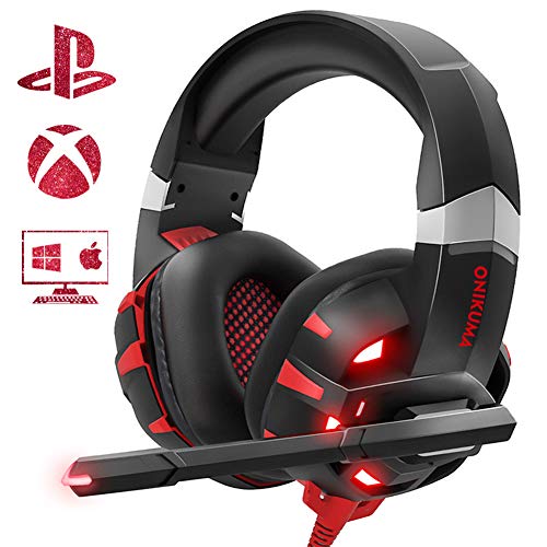 Cuffie Gaming Per PS4, Auricolare Cuffie per Nintendo Switch PC PS4 Con Microfono LED Luce Regolatore ONIKUMA Xbox One Headset Con Grandi Altoparlanti da 50mm / Cancellazione Rumore / Suono Stereo