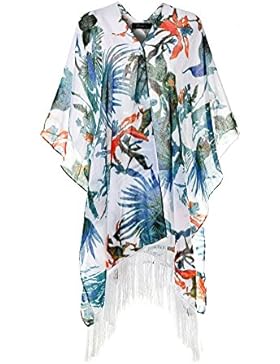 Ferand langer blumenbedruckter Kimono Style Poncho Schal mit Fransen für Frauen