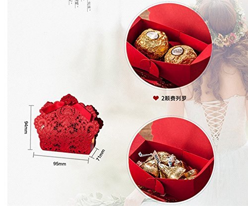 PONATIA 50 pcs laser Schnitt mit Band Hochzeit Party Favor, Hochzeit Geschenk Taschen Schokolade und Geschenk-Boxen (Red) - 6