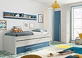 Pack muebles para dormitorio juvenil. Color blanco alpes y azul. Incluye somieres.
