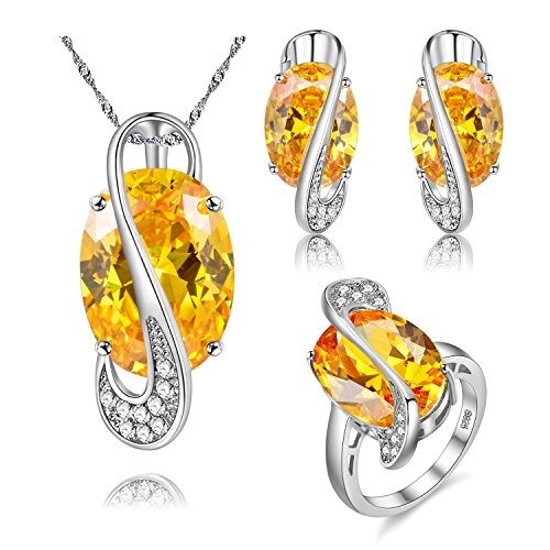 UloveidoMystic Topaz Rainbow Cubic Zirconia Oval Crystal Necklace Pendant  Earrings and Ring Jewellery Sets for Women T472