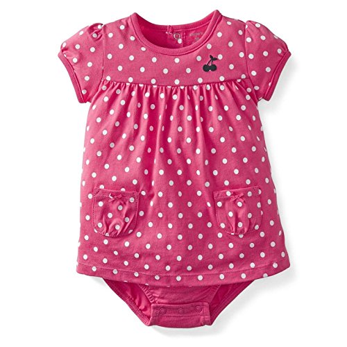 Carter's Baby Girls Hot Pink Polka-Dot Sunsuit Romper With Pockets - 18M
