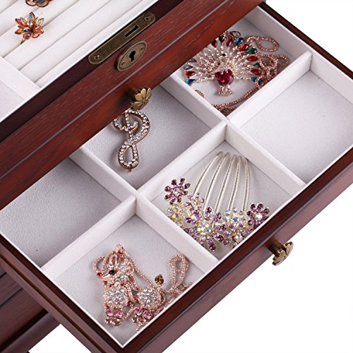 ROWLING Schmuckkasten Holz Schmuckkoffer schmuckschrank mit 5 Schubladen Schmuckkästchen Schatulle MG0160 (braun) - 9