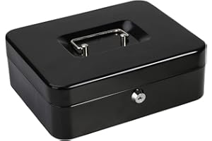 BARGAINGALORE 12" BLACK SAFE SECURITY STEEL METAL PETTY MONEY BANK DEPOSIT CASH BOX TRAY HOLDER NEW