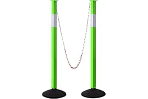 ALYOEN Lot de 2 poteaux de délimitation et 1 chaîne en plastique de 1,5 m rouge et blanc, poteaux de chaîne avec bandes réfléchissantes, support de délimitation, cônes d'avertissement, support de chaîne