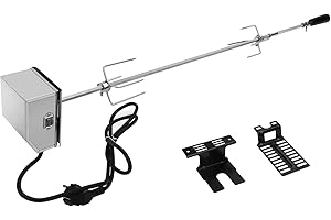 Cecaylie Grillspieß Set, 107cm Drehspieß mit 2X Fleischnadeln, Grillspieß mit Edelstahl Motor, 220V - 240V, Universal Rotisserie Traglast 10kg