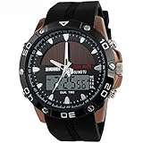SKMEI Moderne Herren Solar-Sport Armbanduhr Analog-Digital Quarz LED Schwarz Soft PU Armband Militär Stoppuhr 30M Wasserdicht