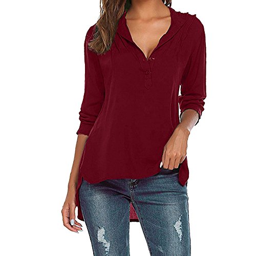 KaloryWee Women's Fashion Button Round Neck Long Sleeve T Shirts Casual Blouse Loose Tops New Arrival