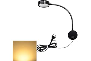 Youngine EU Plug Leselampe, Flexible 5W LED Leselampe mit EIN/AUS-Schalter und Stecker, Schwanenhals Nachttischleuchte für Schlafzimmer Büro Hotel, 3000K (Schwarz-warmes Weiß)