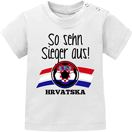 Mikalino Baby T-Shirt so Sehn Sieger aus Hrvatska Kroatien Kurzarm, Farbe:Weiss, Grösse:56/62