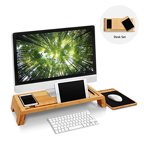 woodluv de bambú PC iMac Soporte Estudio Mesa Organizador de Escritorio con Madera Alfombrilla de ratón