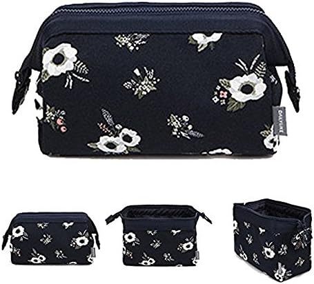 Skitic Travel Makeup Bag Cosmetic Organizer Toiletry Wash Bags Make Up Storage Case Pouch for Women Girls (Flower)