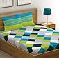 HUESLAND by Ahmedabad Cotton 144 TC 100% Cotton Double Checkered Bedsheet with 2 Pillow Covers - Blue, Green, Grey