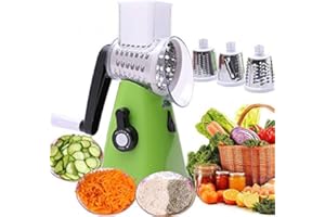 NILICAN Râpe manuelle rotative pour pommes de terre et légumes, avec 3 lames interchangeables, facile à utiliser (vert)