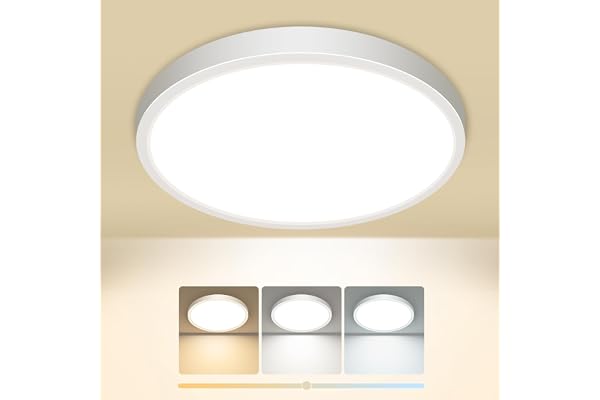slochi Plafonnier LED, 3000K 4000K 6500K 3 Couleurs Lampe Plafond, 15W 1500LM, Moderne, Rond, IP44 Etanche Plafonnier Salle de Bain pour Cuisine, Chambre,Couloir, Garage, Balcon