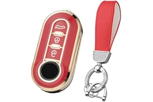 HIBEYO Car Key Case Fits Fiat Key Cover Silicone Cover Protective Case for Fiat 500L Ducato Panda Punto Bravo Ducato Musa Flip Key Ring Remote Key Flip Red