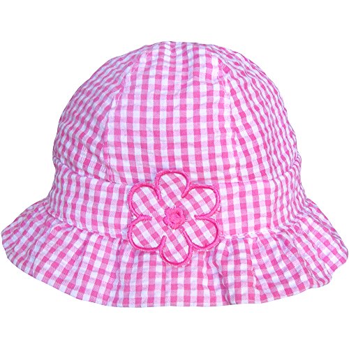 Baby Girls Pink & White Gingham Pattern Daisy Summer Sun Beach Hat (0-3 Months (44cm))