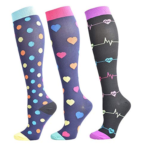 Calcetines de compresión para mujeres y hombres de 3/6 pares, mejor ajuste graduado para correr, enfermeras, viajes de vuelo, embarazo, circulación y recuperación - 20 - 25 mmhg