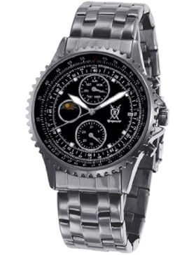 Konigswerk Herren Schwarz Armbanduhr Kristall-Marker Multifunktions Mit Tag Datum Sonne Mond Anzeige SQ201438GNP