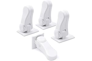 4 Pack Door Lever Child Safety Locks, SACONELL Upgraded Childproof Single Lever Lock, 180 Degree Revolving Door Lock with Adhesive (White)