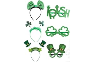 LABDIP 6 Pieces St. Patrick's Day Headbands and Eyeglasses Set Irish Holiday Theme Dress-Up Supplies St. Patrick's Day Headband and Eyeglasses Photo Props Irish Holiday Headband Suitable For Irish Holiday Pa