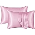 Yousafzai Silk Pillowcase Satin Pillow Used for Hair and Skin Beauty and Skin Care ice Silk + Mulberry Silk Soft Breathable and Smooth Double Sided Silk Pillow Case (Light Pink 50x75cm 2pc)
