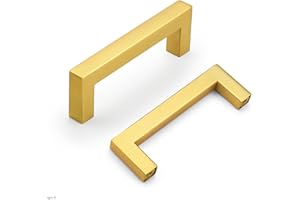 Probrico 96mm Cabinet Pulls Gold Cabinet Handles Stainless Steel Drawer Pulls Cupboard Square Bar Handles Wardrobe Knobs 10 Pack