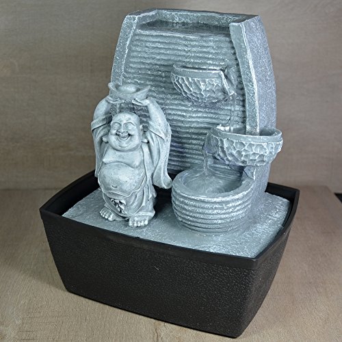 zen‘ Light Zimmerbrunnen Mauer Lachender Buddha, steingrau/schwarz 20 x 15 x 24 cm - 2