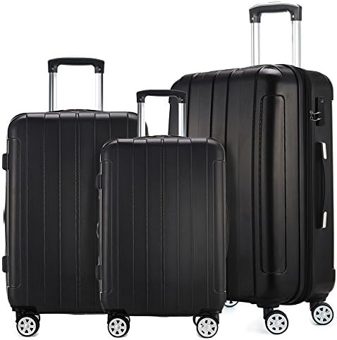 Fochier Luggage 3 Piece Set Expandable ABS+PC Hard Shell Spinner Suitcase Lightweight (20" 24" 28") (Black)