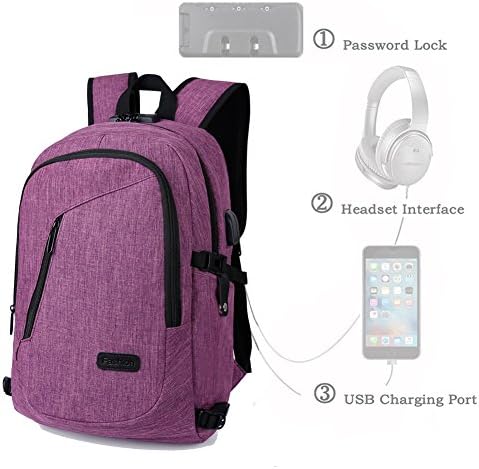 ZCL Anti-theft Backpack, Lightweight Laptop Back Pack, Student Pack, Travel Bag, Daypack, with USB Port and Headphone Port