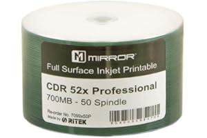 50 x Dragon Trading Ritek CD-R Professional Grade White Inkjet Printable Discs – 80 Min / 700MB Blank Media for Recording & Printing