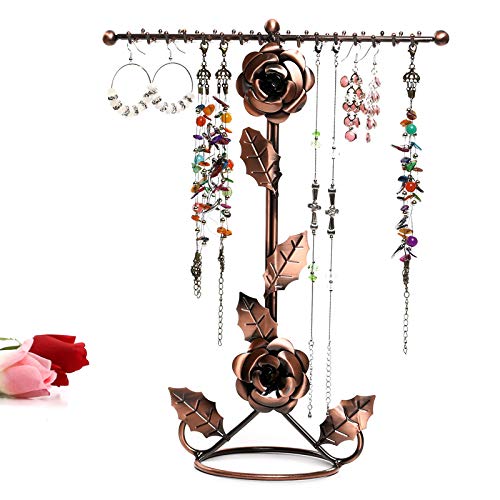 Preisvergleich Produktbild Schmuckständer, Rosen Blumen Schmuck Schmuckhalter Ausstellungsstand Doppelter Schmuckablage für Ringe, Ohrringe, Armbänder, Uhren und Accessoires(Gold)