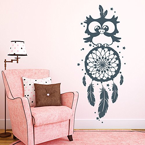 Wandtattoo Loft Wandaufkleber „Traumfänger Eule“ – angenehme Träume mit Traumfänger als Aufkleber / 49 Farben / 4 Größen / mittelgrau / 20 x 48 cm (B x H) - 5