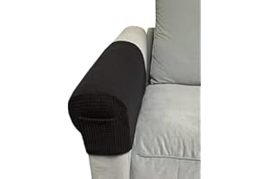 Skybook Armrest Chair Covers with 1 pocket Stretch Armchair Couch Arm Rest Cover Anti-Slip Spandex Polyester Sofa Chair Arm Caps Slipcovers for Furniture Protector Set of 2 (Black)