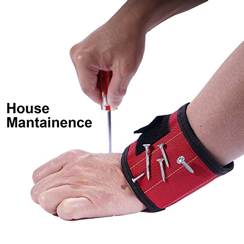 Potente pulsera magnética, 2 unidades, color negro y rojo, soporte para herramientas de bricolaje para clavos/tornillos