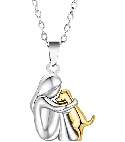Collana Ragazza E Cane In Argento 925 Con Placcatura Oro Rosa - Ciondolo Abbraccio - Gioiello Ipoallergenico Per Amanti Degli Animali