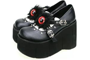 Ulalaza Plate-Forme pour Femmes Mary Janes Chaussures Sweet Toe Cheville Lolita Gothique Plate-Forme Robe Pompes Chaussures Chunky Plate-Forme Chaussures Chaussures habillées en Cuir Verni