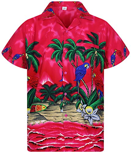 V.H.O. Funky Camisa Hawaiana, Parrot, Rosa, XL