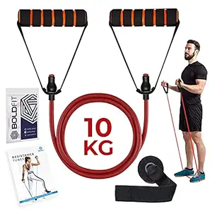 Boldfit Resistance Band Set with Handles, Portable Toning Tubes with Door Anchor & Foam Handles. Resistance Tube Kit with Bag and Ankle Straps Included