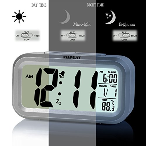 ZHPUAT S1 Digital-Wecker Digitaluhr große LCD-Ziffern Hintergrundbeleuchtung mit USB Kabel Silber - 2