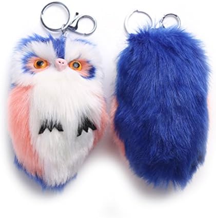 XyHana Novelty Stuffed Owl Keychain Fluffy Animal Key Ring Bag Charm Hanging Decoration (Royal blue)