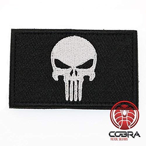Cobra Tactical Solutions Punisher Tête de Mort Skull Ecusson Brodé Patch Tactique Moral Militaire Applique Emblème Insignes Fastener à Crochet et Boucle Airsoft Paintball Cosplay