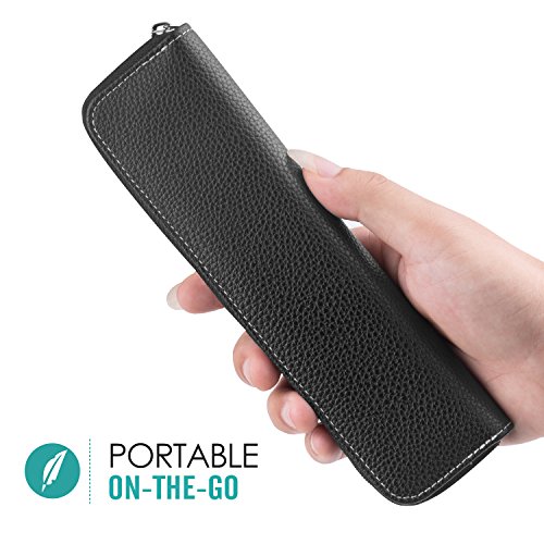 MoKo Hülle für Apple Pencil – Premium PU Leder Tasche Stiftschlaufe Stift Schleife Sleeve Cover Schreibzeug Schreibgerät Beutel mit eingabauter Tasche und Halter für Apple iPad Pro Pencil / Pen, Schwarz - 4
