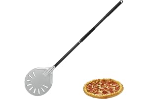 Perforerad pizzaspade 15 cm (6 tum): 80 cm pizzaspade av anodiserad aluminium med avtagbart handtag, pizzaspade rund pizzaspa