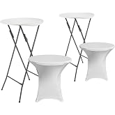 Pack of 2 White Round Folding High Tables with Cover 61 x 105 cm 7house
