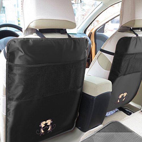NuoYo Rücksitz Organizer,Rücksitztasche Kinder,Kickmatte Auto,Wasserdicht,Schmutzabweisend Hohe,Qualität,Passend für Die Meisten Sitze,2 Stück,Schwarz - 4