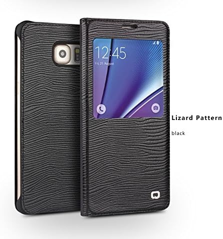 Note 5 Smart Case, Slim Flip Smart Cover Genuine Leather Case, with Smart View Winodw and Auto Sleep Wake-up Feature for Sumsung Galaxy note 5