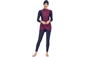 FYMNSI Muslimische Badeanzug Damen Bescheidene Bademode Islamisch Arabisch Schwimmkostüm Reißverschluss Langarm Top Hose Hijab 3er Set