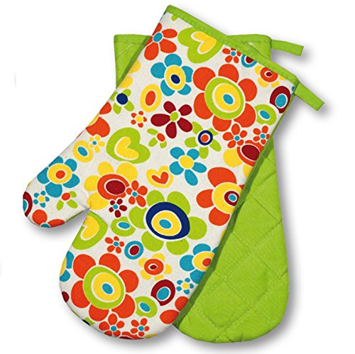 Originelle Küchen-Serie " FLOWER POWER " - zur Auswahl : Topflappen oder Backhandschuhe oder Schürze , wunderschönes farbenfrohes Blumen - Motiv - hochwertig , mit Baumwolle , eine schöne kleine Geschenk - Idee - NEU aus dem KAMACA-SHOP (2 x Backhandschuhe (=1 Paar))